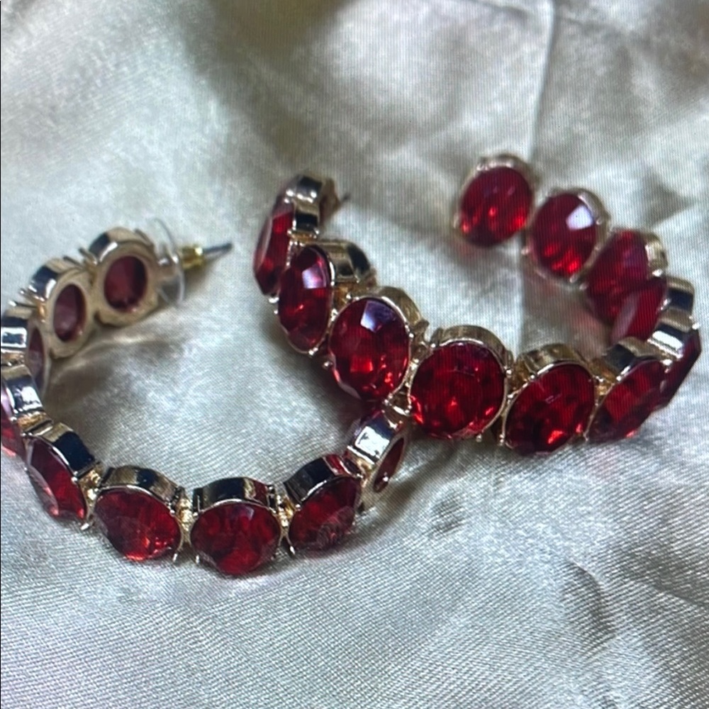 Elegant Red and Gold Hoop Earrings